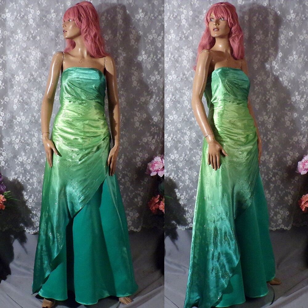 Vintage Y2K Green Ombre Glitter Prom Dress Size Medium Strapless Mermaidcore